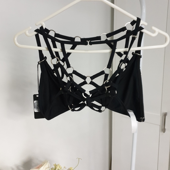 ⬇️$30⬇️NWT AUSXL Mapale Black O Ring Strappy Bralette - Picture 7 of 16
